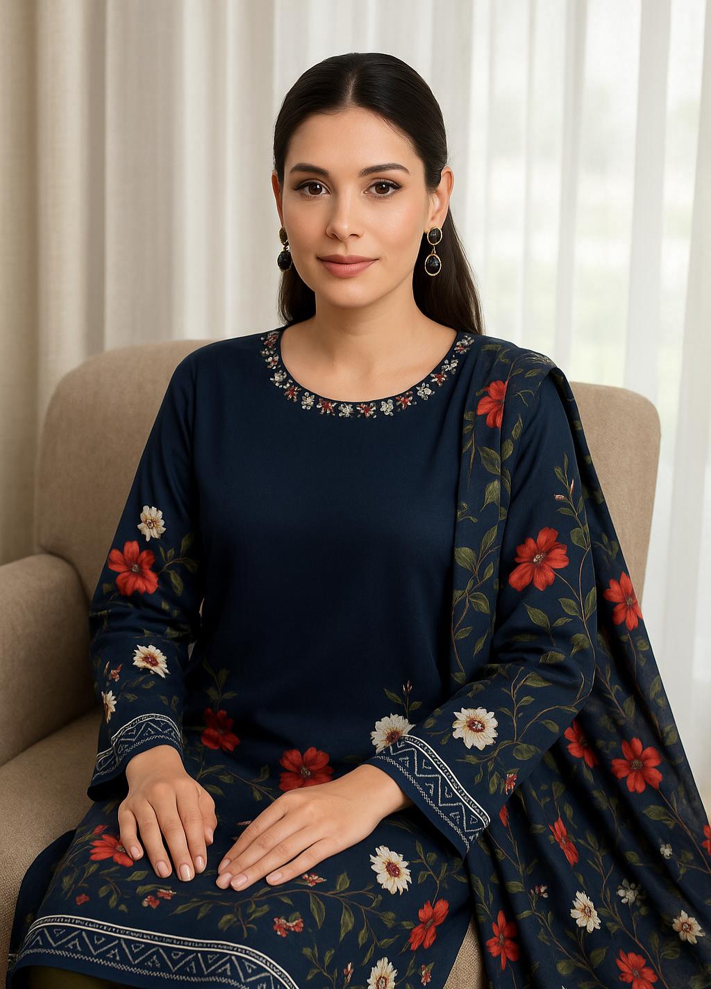 1534-10-592293-product-2 3 Pcs Women's Stitched Printed Suit - Image 2