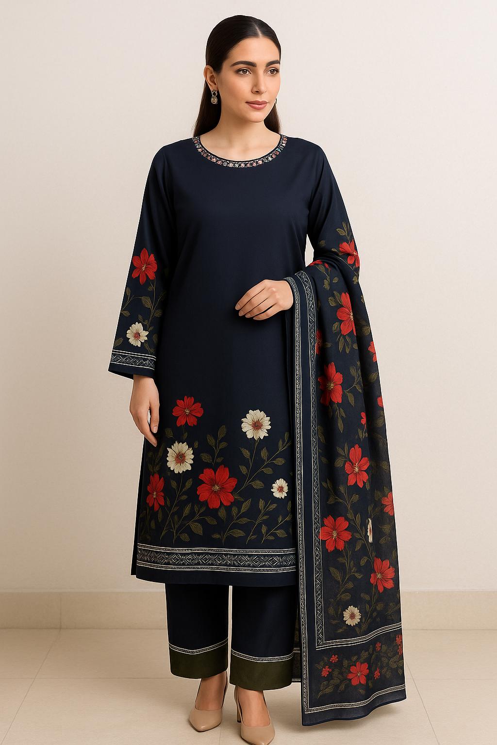 1534-10-592293-product-3 3 Pcs Women's Stitched Printed Suit - Image 1